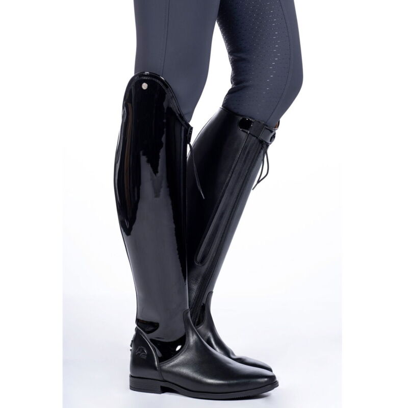 Stivali in cuoio laccato per equitazione modello Lynette altezza lunga  polpaccio standard: 43, nero 9100