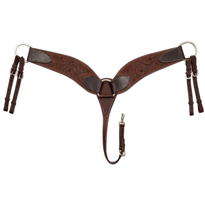Set Copricapo Western In Pelle Con Collare Seno E Lavorazione Floreale - Fatto A Mano