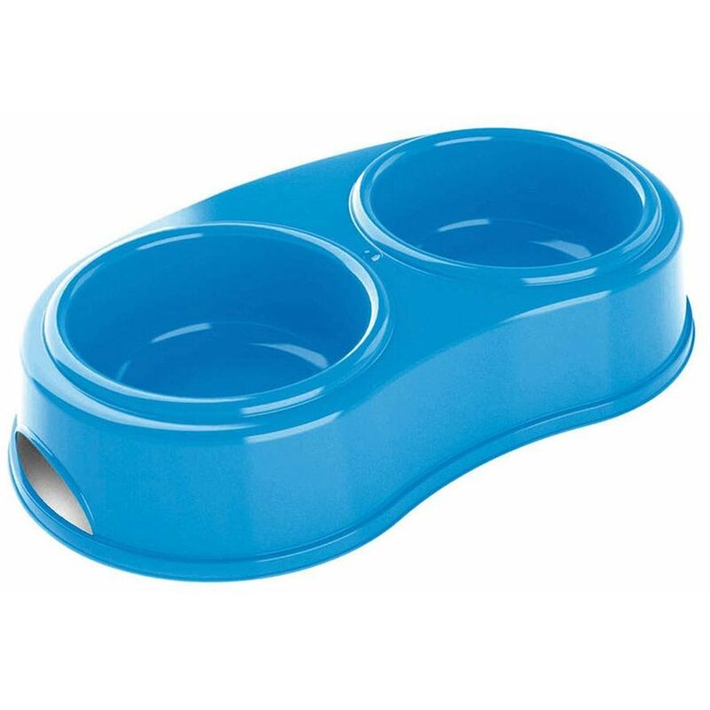 Ciotola tonda doppia in plastica con gommini antiscivolo per cani e gatti  30x17x6 cm