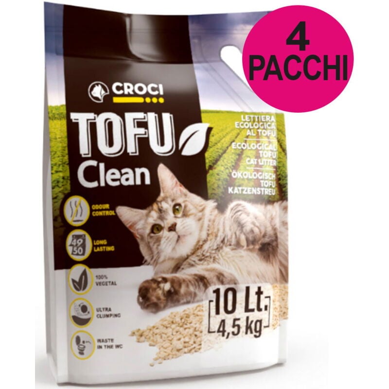 Lettiera microgranuli Tofu Clean agglomerante 4 confezioni da 10 litri cad.