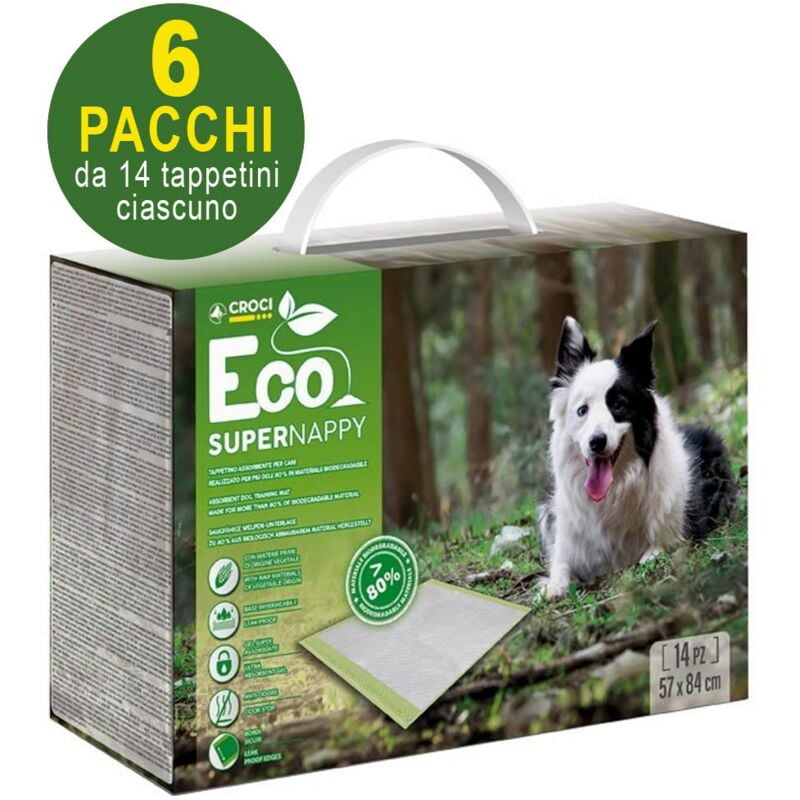 84 Tappetini igienici per cani Super Nappy Eco 84x57 cm - 6 pacchi da 14 pezzi  cad.