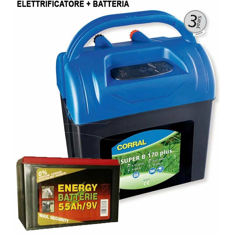 Elettrificatore CORRAL SUPER B170 PLUS a batteria 9V/12V e corrente 230V  per cavalli, cani e animali da reddito recinzioni fino 3 km con  trasformatore