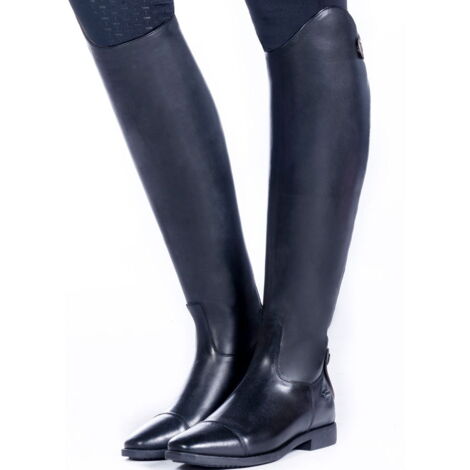 36, Nero 9100: Stivali in cuoio per equitazione da donna con inserto elastico modello Oxford corto/standard