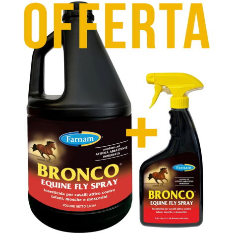 KIT BRONCO Farnam insetticida per cavalli attività abbattente rapida 3,8 lt tanica più flacone 600 ml