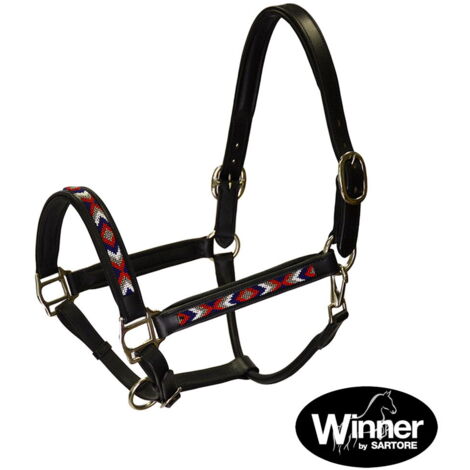 Full, Nero perle bianco/verde/blu/silver: Cavezza Winner Perla imbottita in pelle con lavorazione perline
