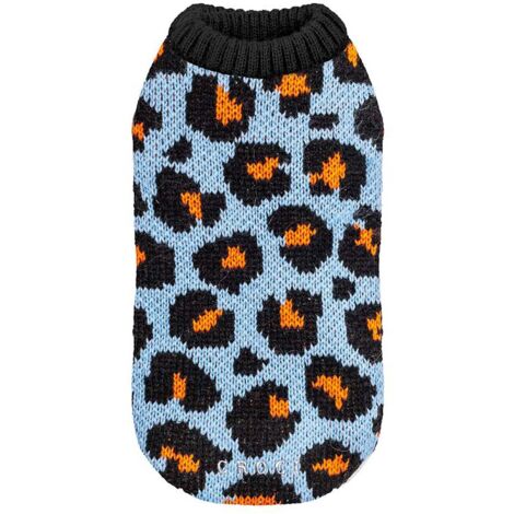40 cm: Maglioncino modello Cheetah Spot fantasia animalier azzurro per cani