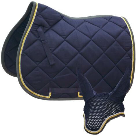 Full, blu: Set cuffia e sottosella inglese rettangolare con doppia imbottitura e due cordoni
