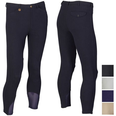 54 IT, nero: Pantaloni equitazione da uomo in cotone elasticizzato e inserti in lycra alla caviglia