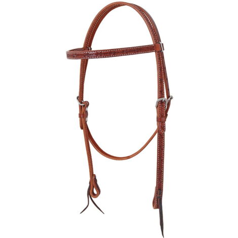 Taglia unica, Marrone: Testiera western in cuoio con frontalino diritto lavorazione barbwire
