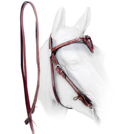 Full: Briglia western in cuoio completa di redini con frontalino a fiocco