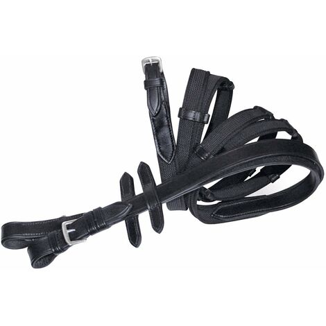16 mm, nero: Toile caoutchoutée et rênes en cuir de 16 mm avec boucles et encoches en acier inoxydable