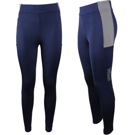 S, Blu: Leggings da donna modello Wonder con  grip antiscivolo al ginocchio