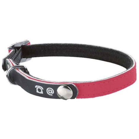 Collare in nylon rosa riflettente con porta indirizzo per gatti