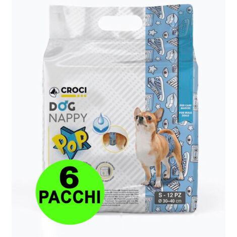 72 Fasce igieniche per cani maschi Dog Nappy Pop S 30-40 cm - 6 pacchi da 12 pezzi cad.