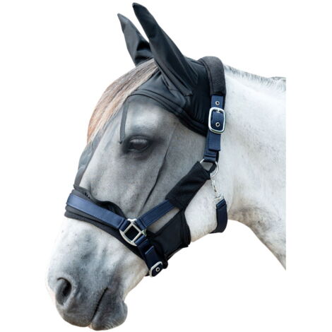 Full, Grigio Fango: Maschera antimosche con orecchie elastiche modello Premium con passanti per il fissaggio alla cavezza