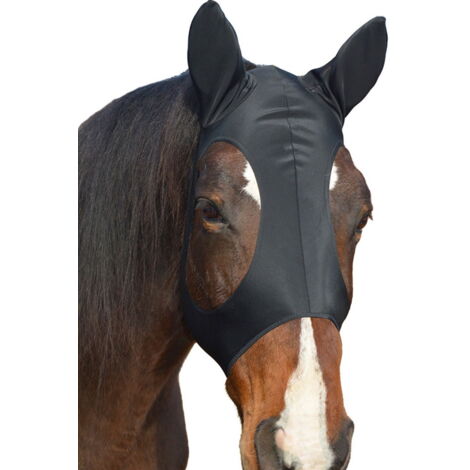 cob, rosso: Maschera per cavalli antimosche in lycra con copriorecchie in lycra senza rete