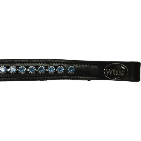 Cob, Marrone: Frontalino Winner in cuoio 16 mm con strass azzurri