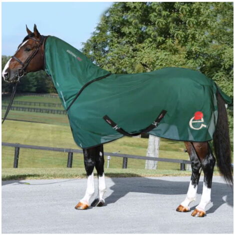 128 cm, Verde: Coperta a rete antimosche per cavalli completa di collo modello Poppy con logo papavero