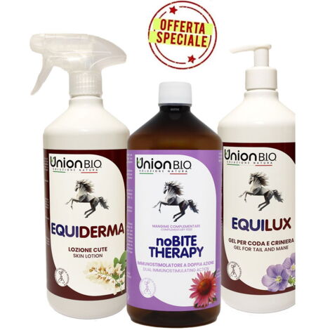 KIT DERMATITE: Equiderma lozione 1 lt più Equilux gel 1 lt più NoBITE THERAPY mangime 1 lt