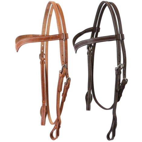 MARRONE - Briglia western modello Portland realizzata in cuoio con fibbie in acciaio e frontalino a V
