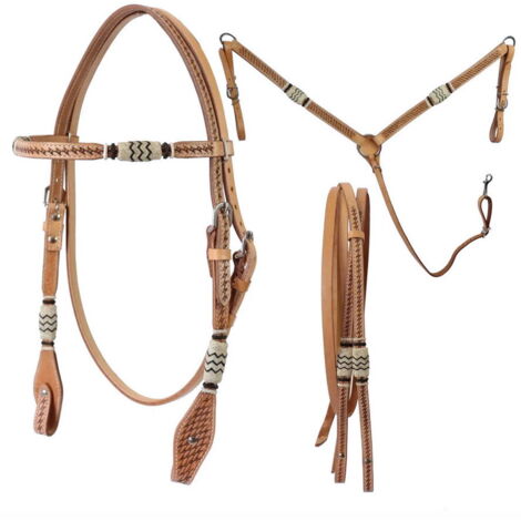 Redini Cwell Equine Web Con Fibbie E Tappo Martingala - Dimensioni Full (54") Larghezza 5/8" - Colore Nero Con Dettagli In Pelle - 3