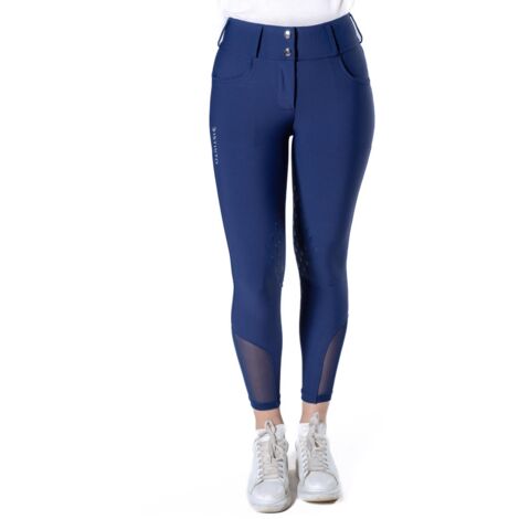 L, blu orchidea: Pantaloni equitazione Distinto da donna full grip a vita alta  più  cappellino omaggio