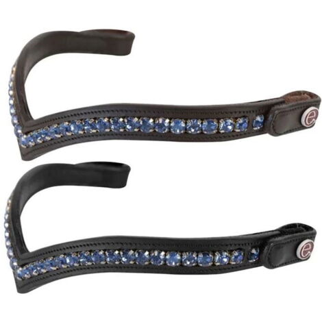 full, Nero: Frontalino per cavalli modello Shaped Sapphire con strass blu e bottone