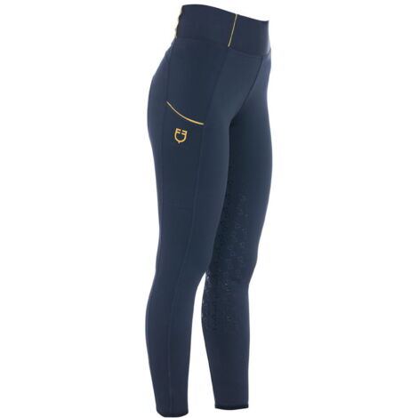 L, Blu: Leggins equitazione da donna slim fit a vita alta full grip elasticizzati e leggeri