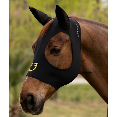 pony, Nero: Maschera antimosche per cavalli in lycra senza rete sugli occhi ma solo sulle orecchie