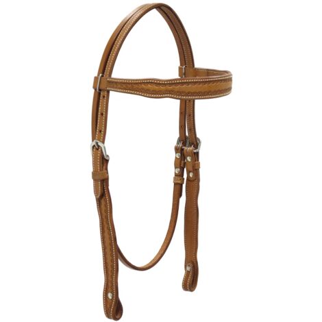 Testiera western Triple S in cuoio con decorazione floreale e fibbie in acciaio inox - marrone