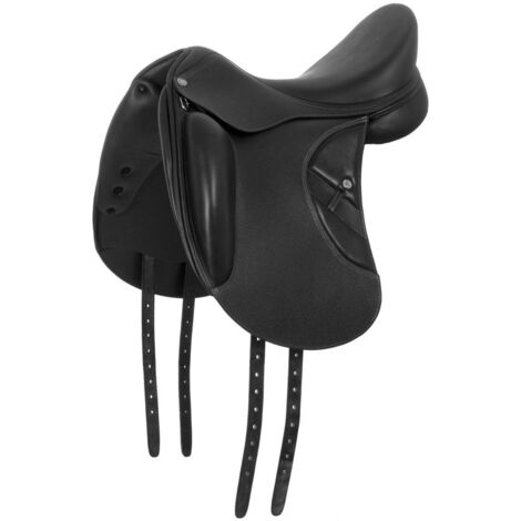 17", Nero: Sella da dressage in pelle modello Heidy professional con arcione in carbonio