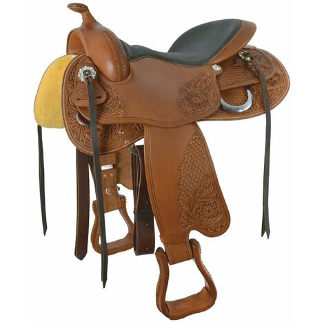 Sella western treeless Freemax Cow Leather in cuoio ingrassato senza arcione: 15", Marrone scuro