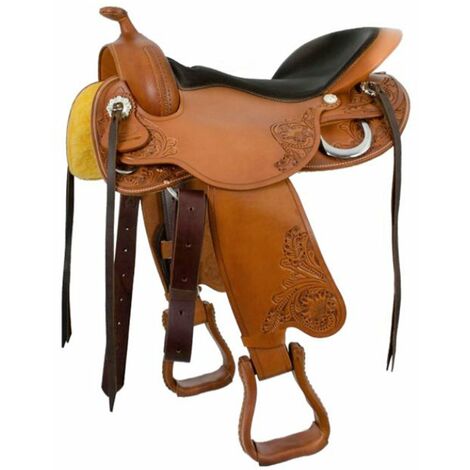 Sella treeless western in cuoio ingrassato Short Back Cow senza arcione: 16", Marrone scuro