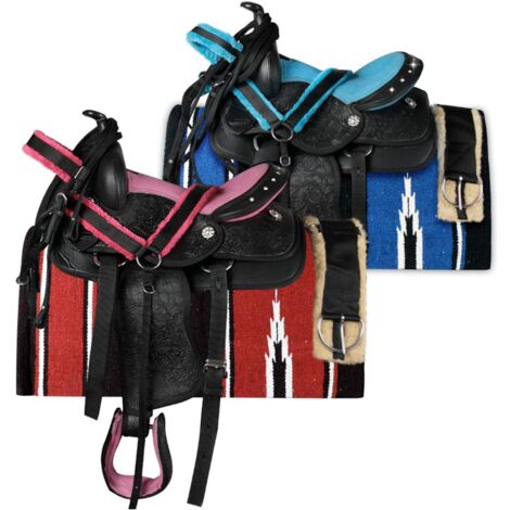 12", Rosa: Sella western misura pony in similpelle con lavorazioni flower completa