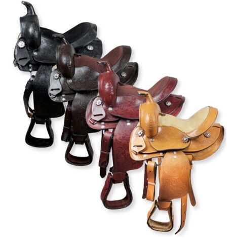10", Nero: Sella western misura pony in ottimo cuoio e seggio scamosciato