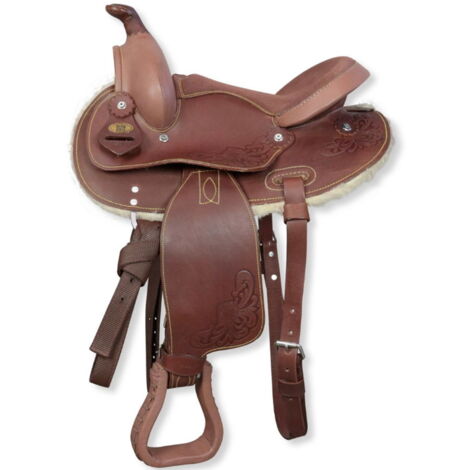 13", Marrone: Sella western pony modello Wyoming in cuoio liscio