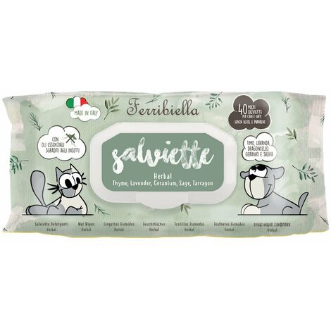 Salviette Herbal con oli essenziali sgraditi agli insetti per cani e gatti: Set 6 pezzi
