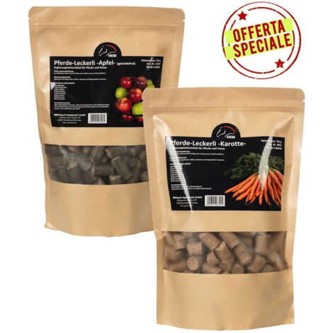OFFERTA 2 Pacchi Biscotti per cavalli gusti mela senza grano, carota da 750 g cad