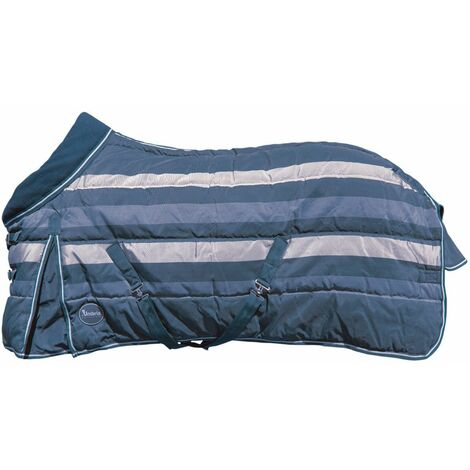 Coperta da box imbottita 350 g con cinghie incrociate e sottocoscia, soffietto e collo in pile: 130 cm, Marrone (1/4)