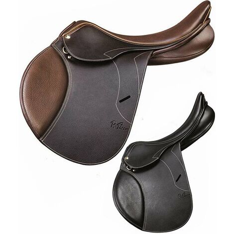 Sella da salto Rodrigo gen-x elite in cuoio pieno fiore martellato e ingrassato con inserti anteriori in pelle arcione in fibra di carbonio con arcione intercambiabile: 17,5", marrone (04)