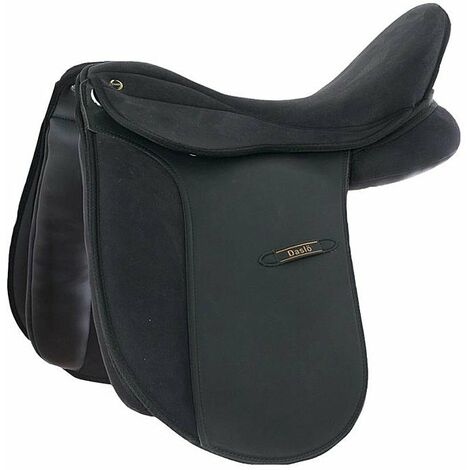 Sella da dressage leggera in pelle sintetica con archetto intercambiabile arcione sintetico flessibile: 16,5, Nero 10