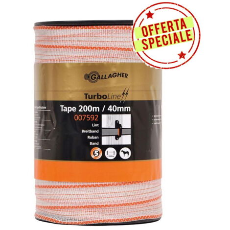 Fettuccia Turboline Gallagher 4 cm bobina 200 m con 10 conduttori inox da 0.16mm e 1 da 0.20mm più 4 conduttori metalli misti
