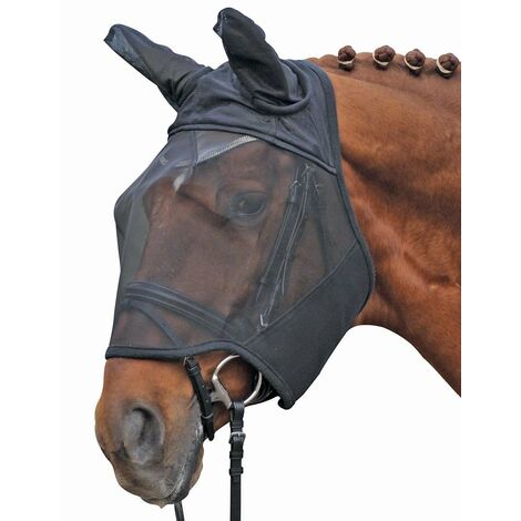 Maschera antimosche con chiusura in tessuto a strappo per cavalli: Pony, Nero (9100)