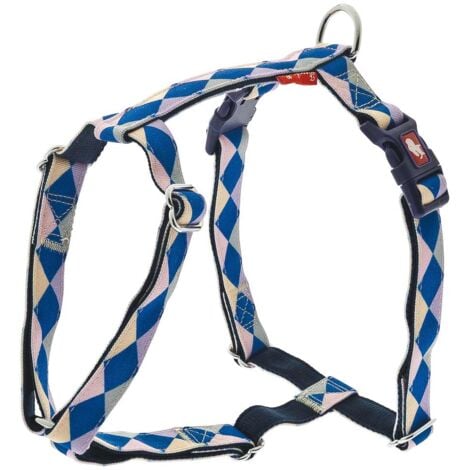 Pettorina per cani in nylon regolabile a otto con imbottito in neoprene rombi blu: Spessore 1 cm Pettorina