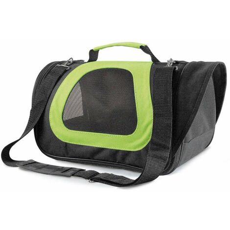 Trasportino bicolore in nylon con tracolla per cani e gatti: 45 x 28 x 29 h cm - Nero /verde