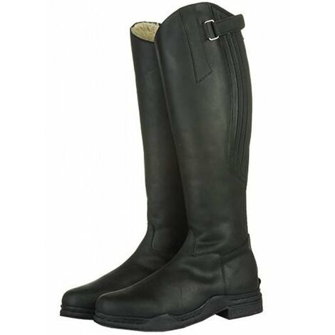 Stivali equitazione in cuoio ingrassato con pelo interno e suola impermeabile per donna e uomo modello Country Artic: 44, Nero