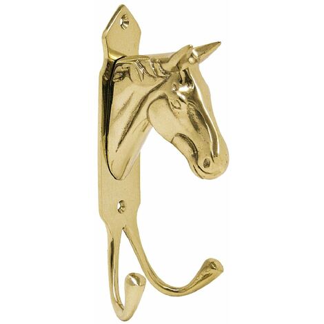 Testa di cavallo in ottone con due ganci lucidata a mano colore oro