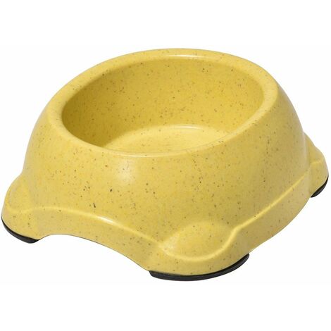 Ciotola in bamboo naturale con gommini antiscivolo per cani e gatti : Medium 550 ml - Giallo
