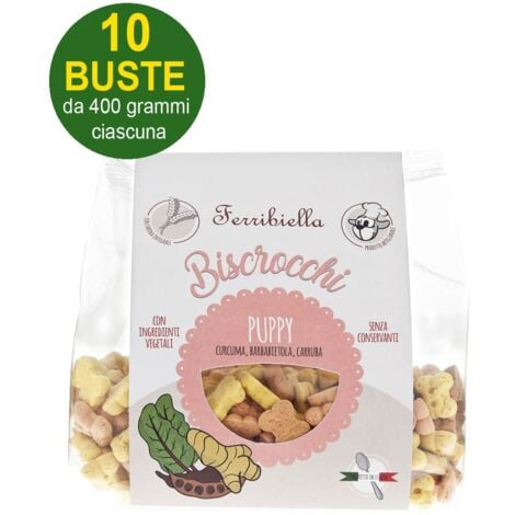 Biscotti Biscrocchi Puppy con curcuma, barbabietola e carruba per cani 10  buste da 400 g ciascuna