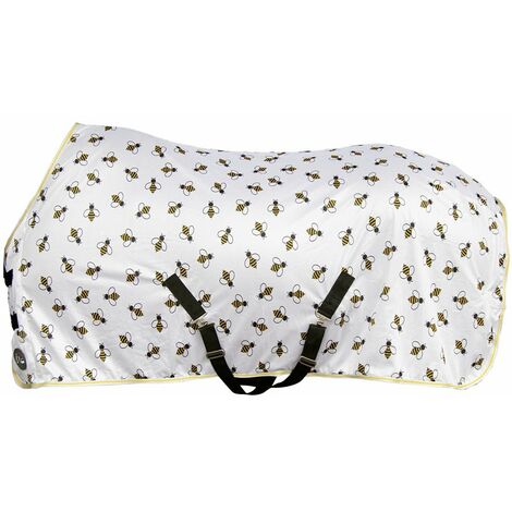 Coperta antimosche con cinghie incrociate e anello a D modello Bee: 115 cm, 1243 bianco e giallo
